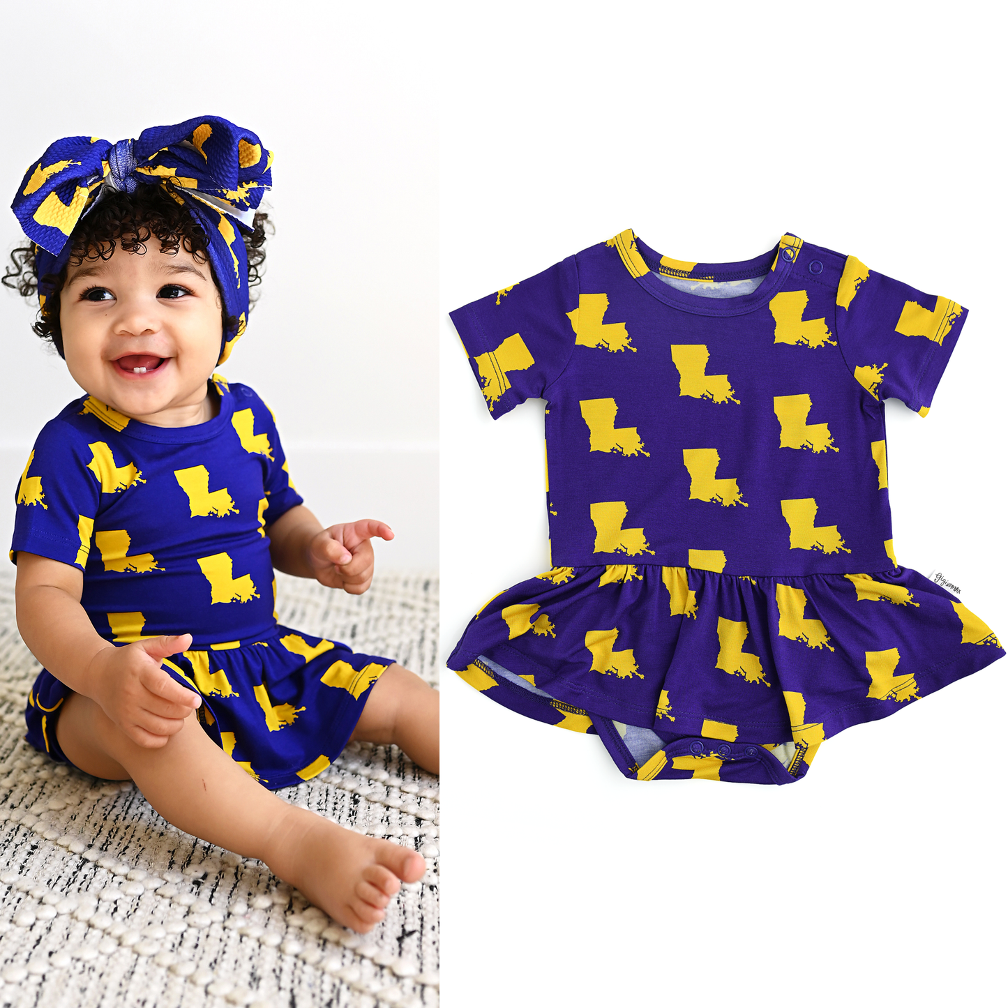 Bamboo Kids Girl Baby Toddler Clothing Tutu Louisiana Purple & Gold: 24m