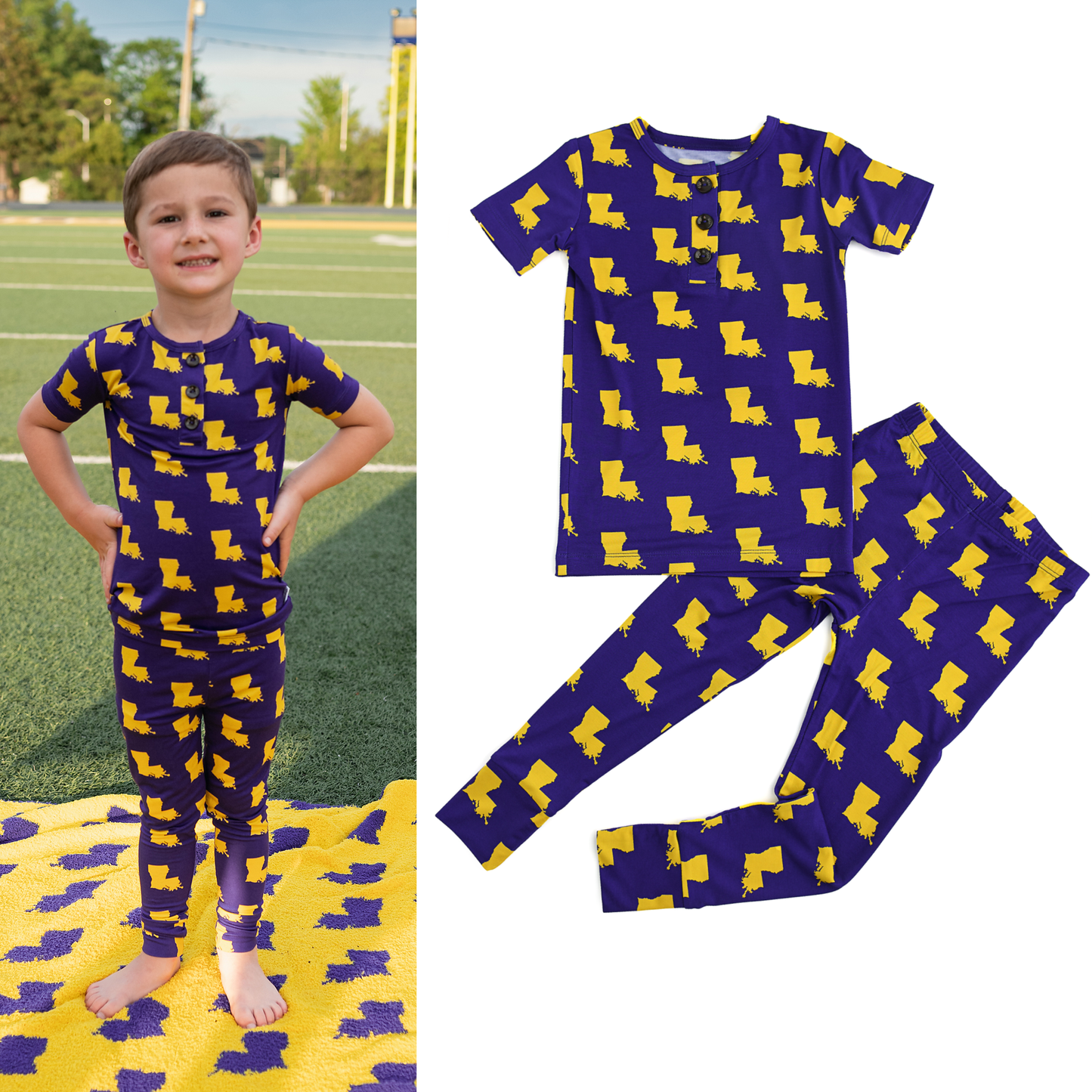 Bamboo Pajama Kids Clothing Sleepies Toddler 2PC Louisiana Purple & Gold: 2t/3t