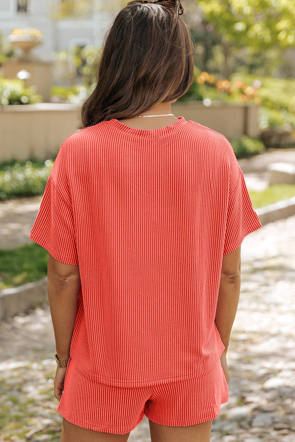 LDC Ribbed Textured Knit Loose Fit Tee and Shorts Set: Carbon Grey / S