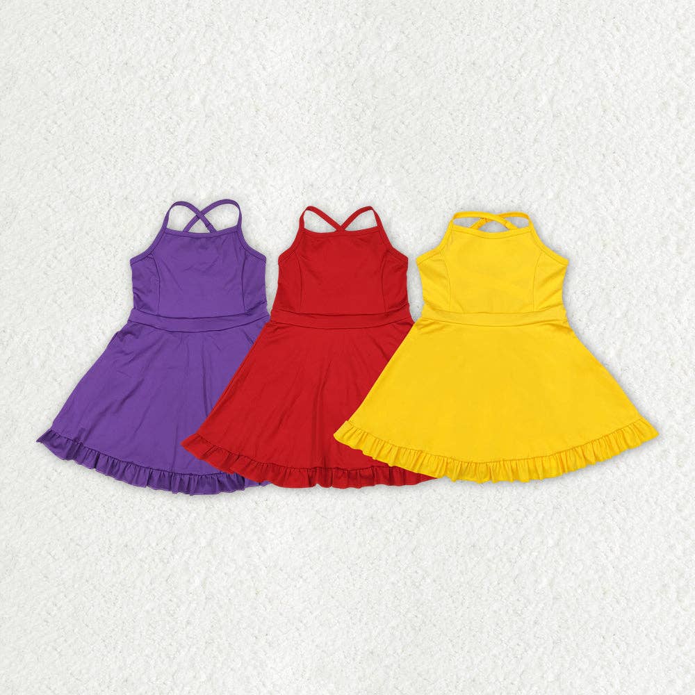 Sibling Baby Girls 3 Colors Athletic Active Wear Knee Length Dresses: Red / 4T