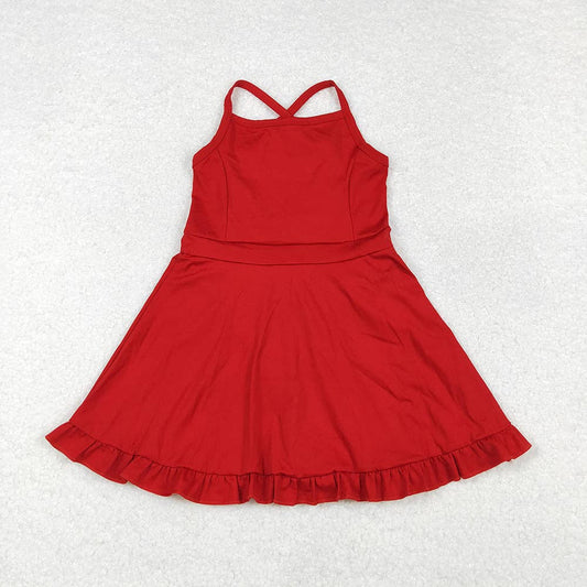 Sibling Baby Girls 3 Colors Athletic Active Wear Knee Length Dresses: Red / 4T
