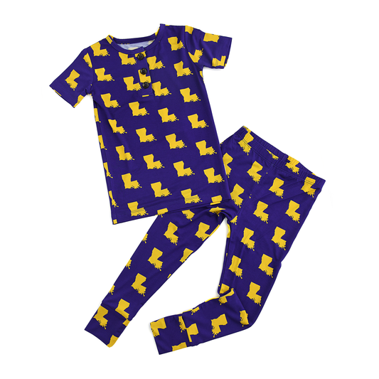Bamboo Pajama Kids Clothing Sleepies Toddler 2PC Louisiana Purple & Gold: 4/5