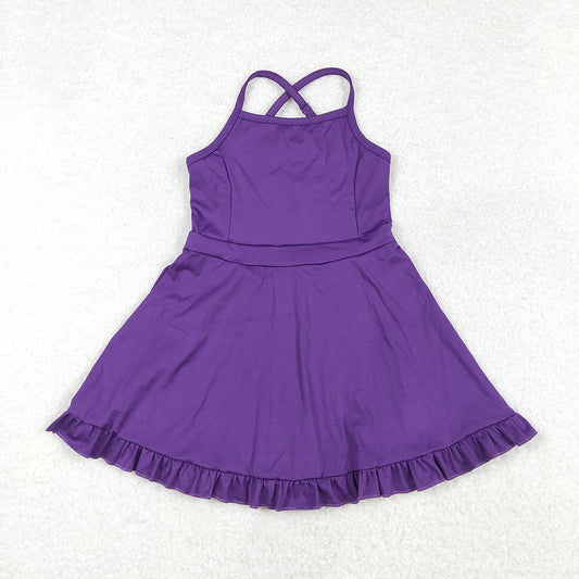 Sibling Baby Girls 3 Colors Athletic Active Wear Knee Length Dresses: Purple / 5-6T