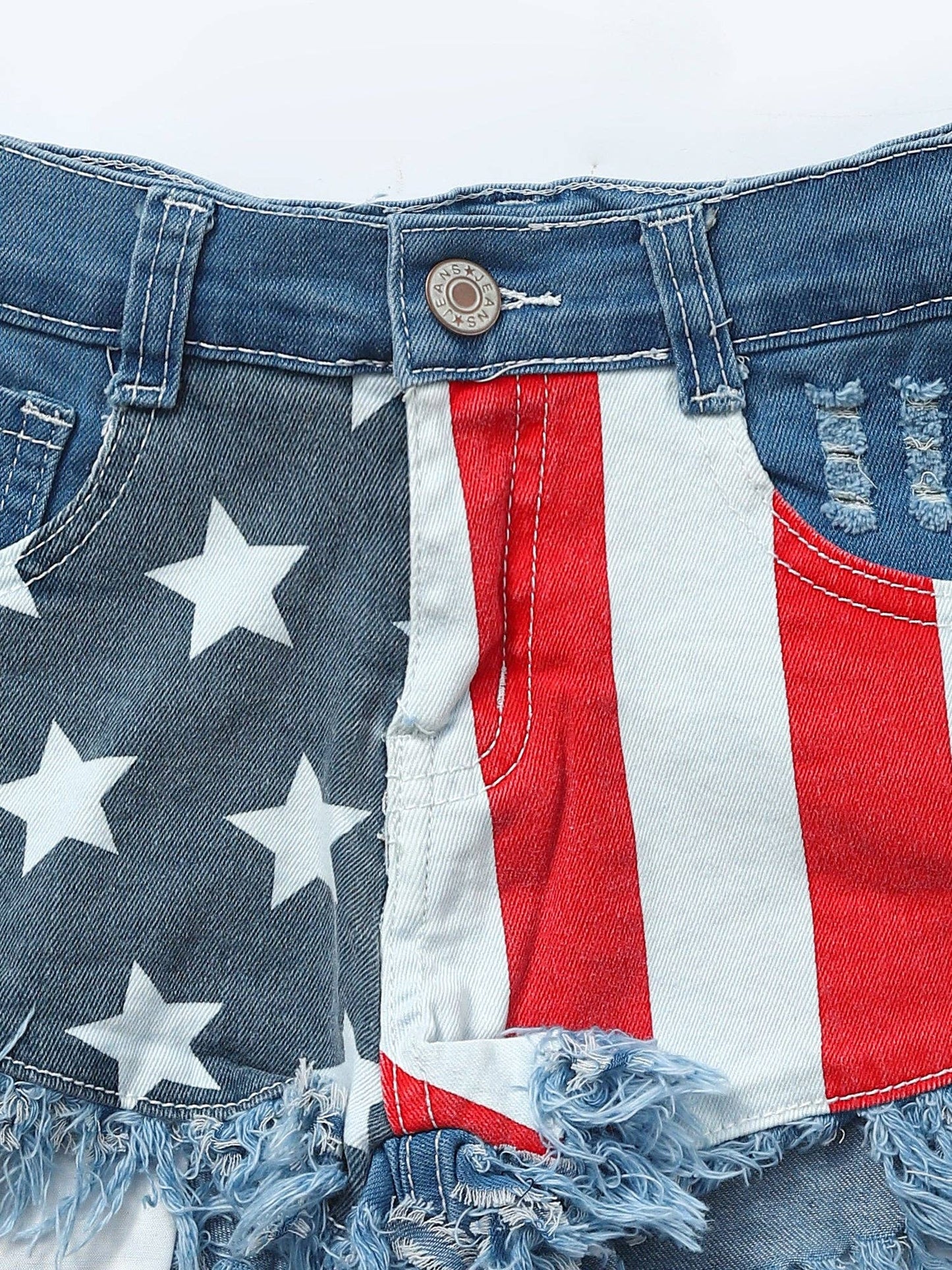 Girls Stars Stripe Patriotic Denim Shorts: 12-18M