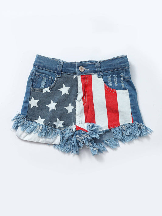 Girls Stars Stripe Patriotic Denim Shorts: 12-18M