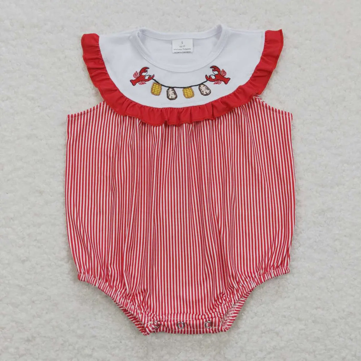 Red stripe crawfish romper