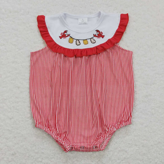 Red stripe crawfish romper