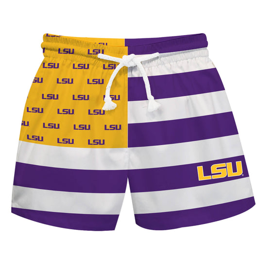 LSU Tigers Game Day Purple White Gold Flag Swimtrunks: M
