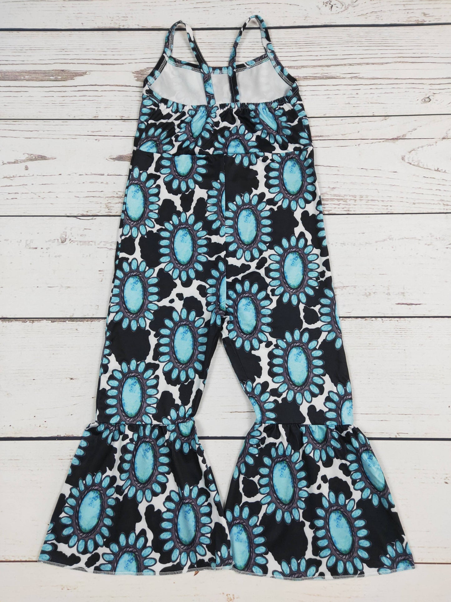 Turquoise Cow Printed Baby Girls Jumpsuit: 12-18M