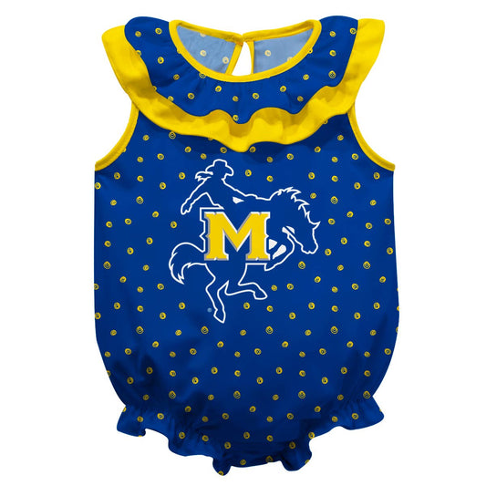 McNeese State Cowboys Swirls Blue Sleeveless Ruffle Onesie: 24M