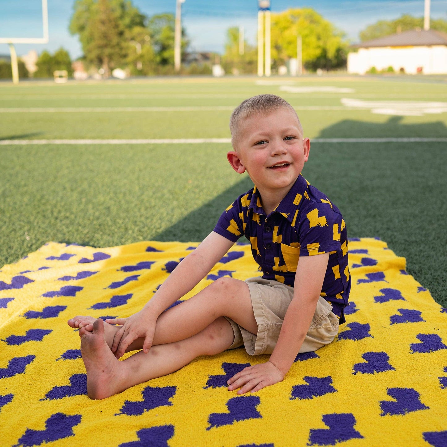 Bamboo Kids Clothing Boys Shirt Polo Louisiana Purple & Gold: 10/12