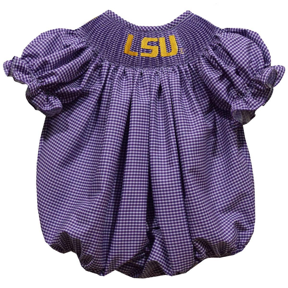 LSU Tigers Smocked Purple Gingham Short Sleeve Girls Bubble: 24M