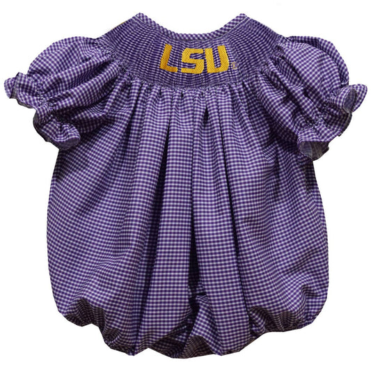 LSU Tigers Smocked Purple Gingham Short Sleeve Girls Bubble: 24M